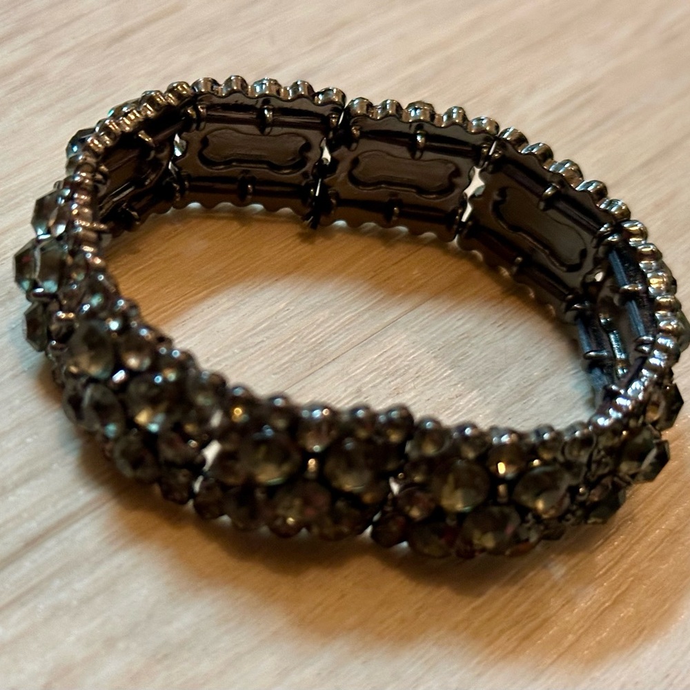 Black Rhinestone Stretch Bracelet | Vintage Style Wedding Prom Party Jewelry